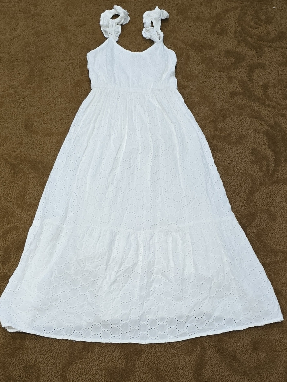Jessica Simpson White Eyelet Maxi Dress for Kids - Sleeveless Tie-Strap